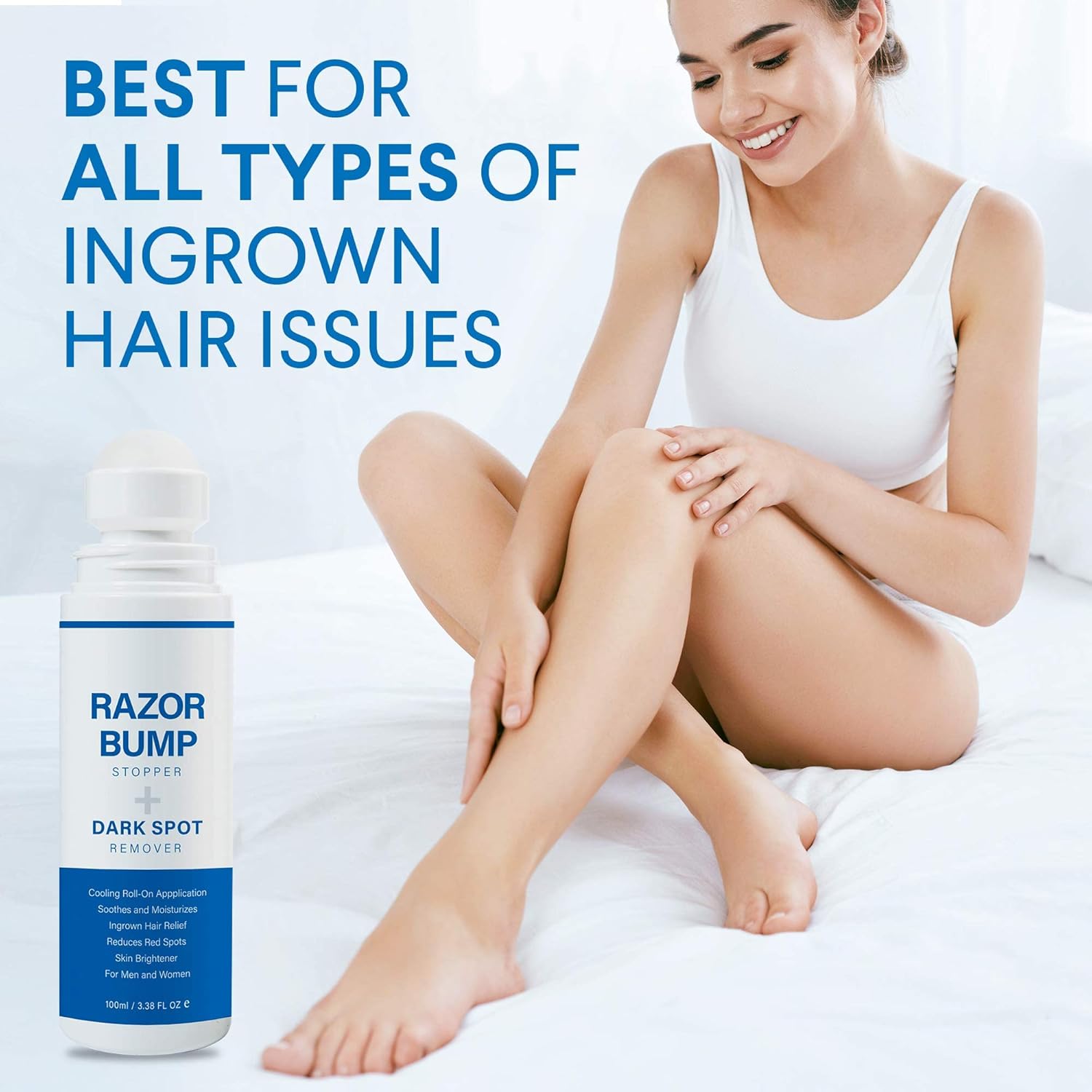 Razor Bump Stopper with Ingrown Hair Treatment: Razor Bumps Treatment for Men and Women, after Shave Solution for Ingrown Hairs and Razor Burns, Roll on Applicator- 3.38 Fl Oz